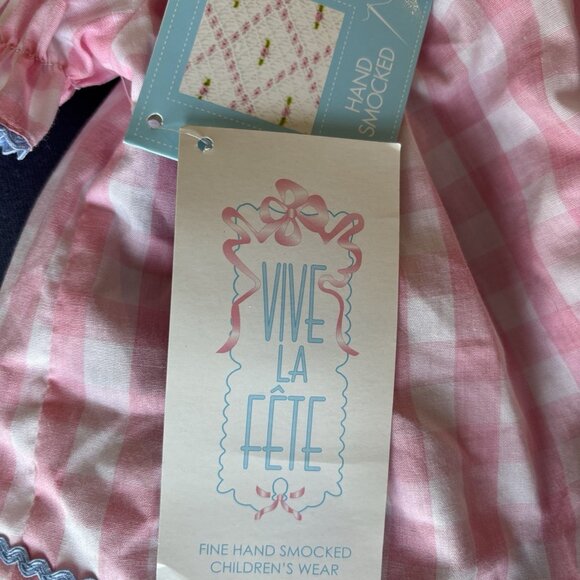 Vive La Fete Smocked Princess Dress Carriage Pink Gingham Baby Size 6 Months NWT - Picture 7 of 14